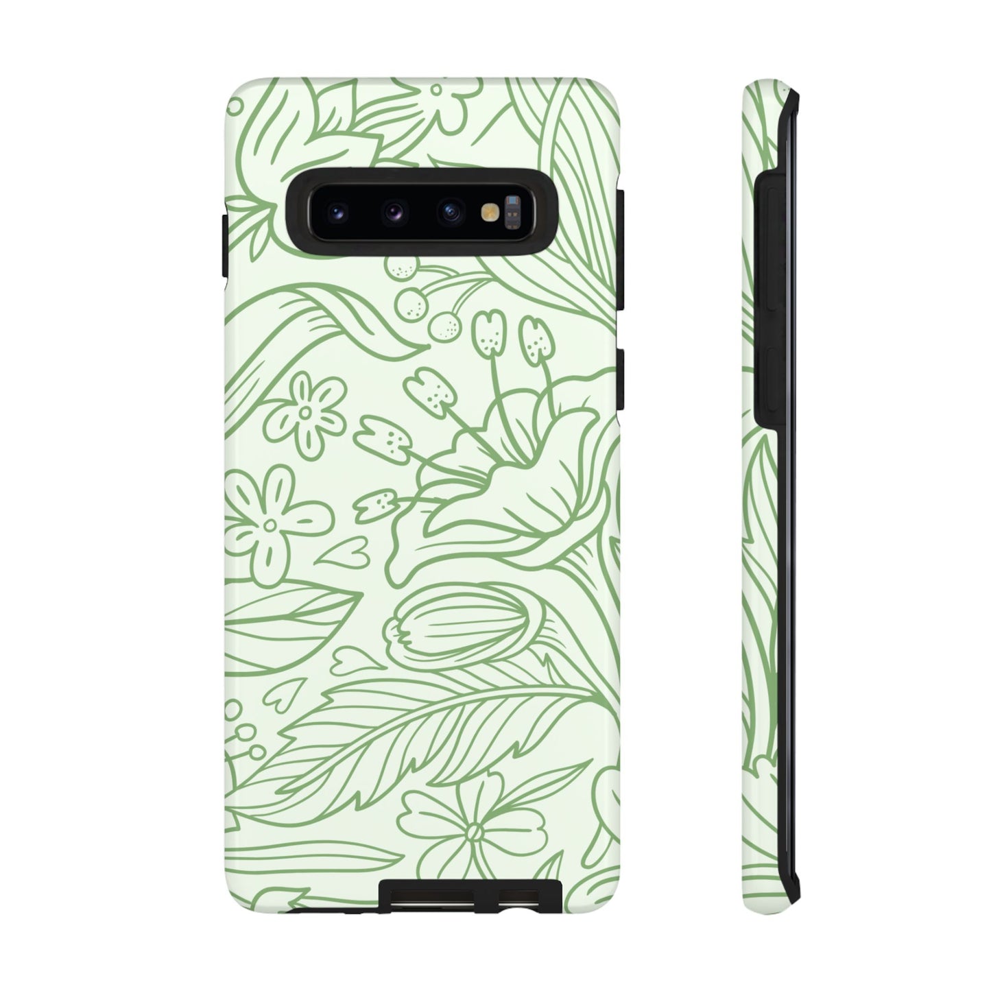 Sage Green Floral Line Art Tough Samsung Galaxy Case – Minimalist Botanical Design with Dual-Layer Protection