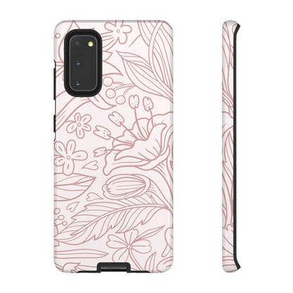 Blush Floral Line Art Tough Samsung Galaxy Case – Delicate Minimalist Design with Dual-Layer Protection