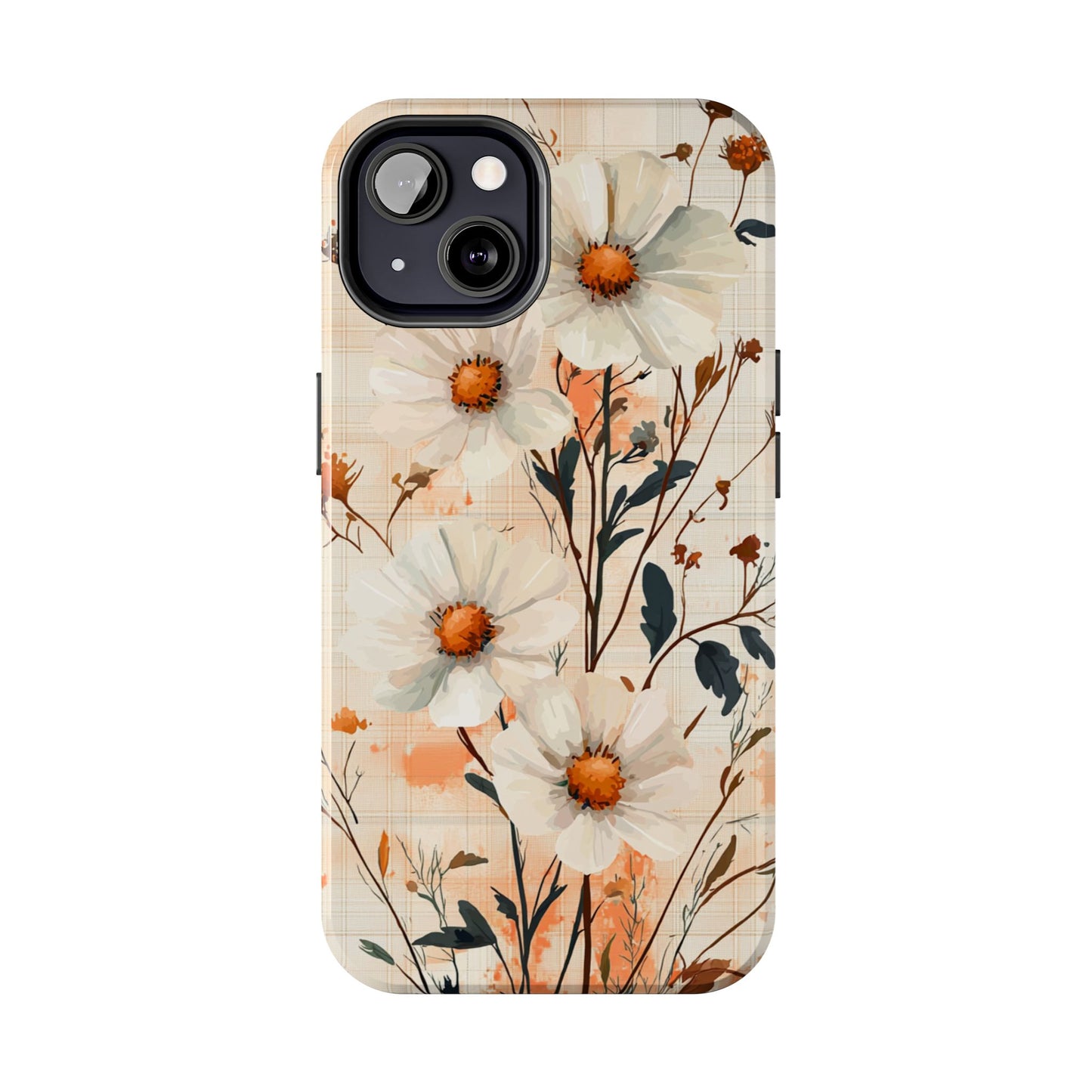 Pastel Orange Floral iPhone Case - Elegant Plaid Protective Cover