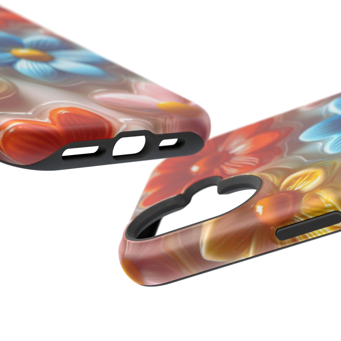 Glossy Retro Flower MagSafe iPhone Case – Colorful 3D Floral Design, Durable Protection