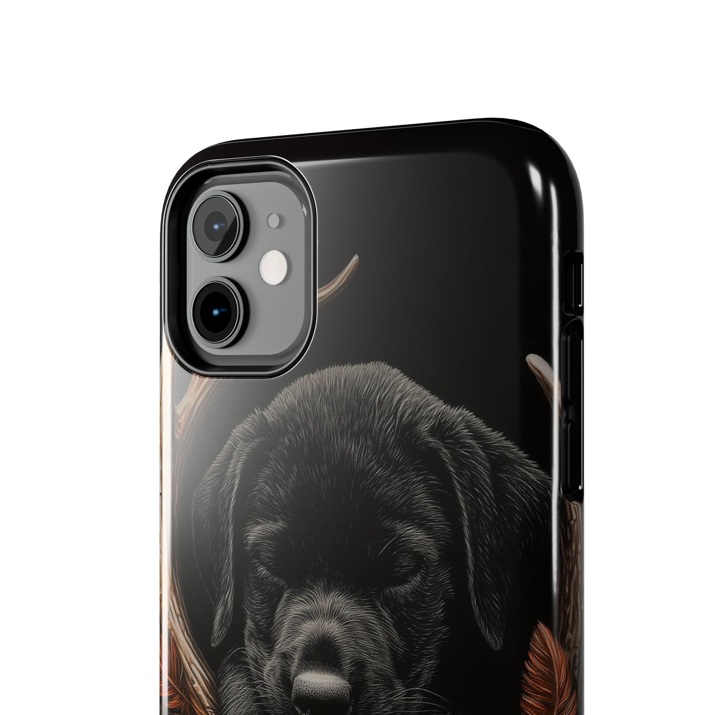 Charming Black Labrador Puppy on Feathers iPhone Case