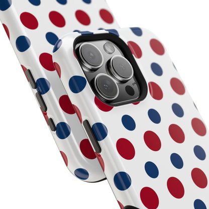 Patriotic Navy, White, and Red Polka Dot MagSafe iPhone Case