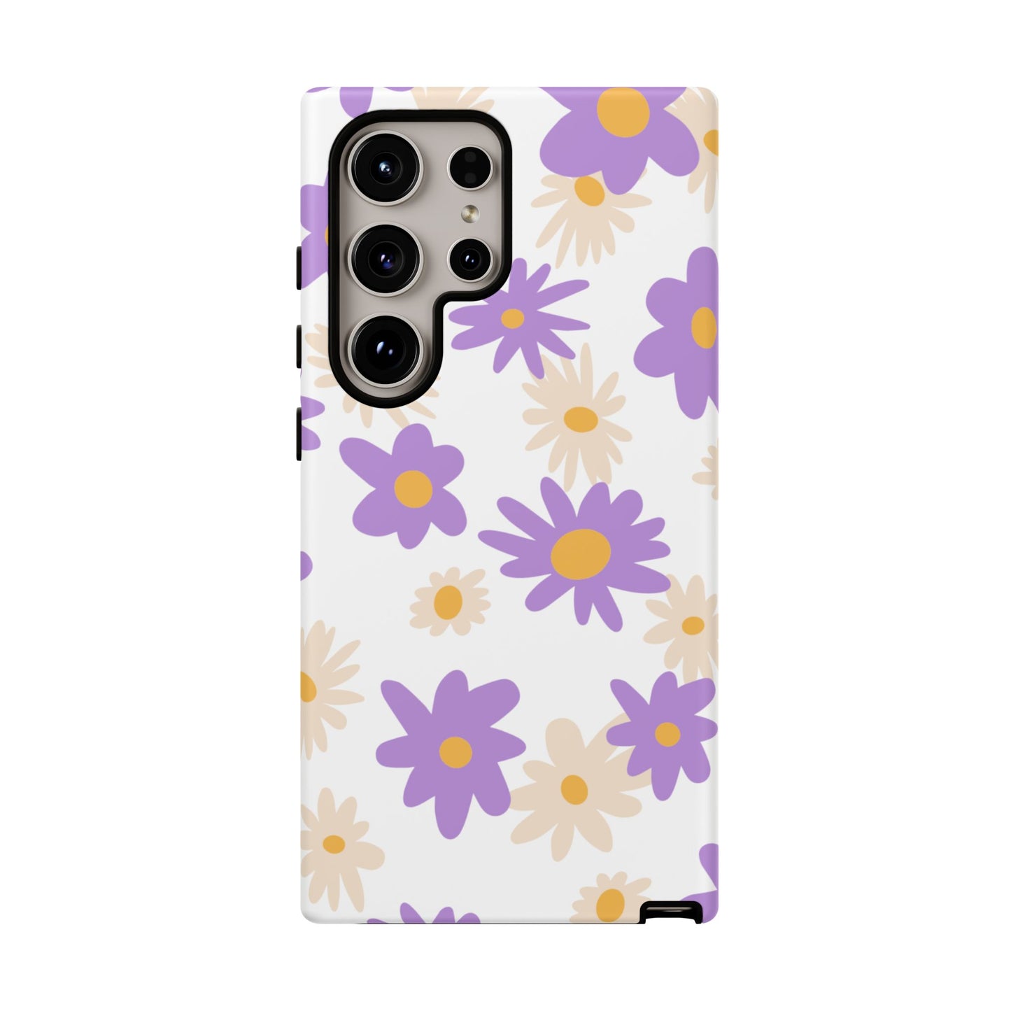 Retro Daisy Flower Samsung Galaxy Case – Pastel Purple & Cream Floral Design with Matte Finish