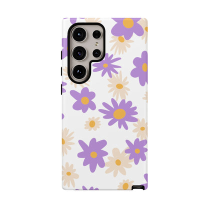 Retro Daisy Flower Samsung Galaxy Case – Pastel Purple & Cream Floral Design with Matte Finish