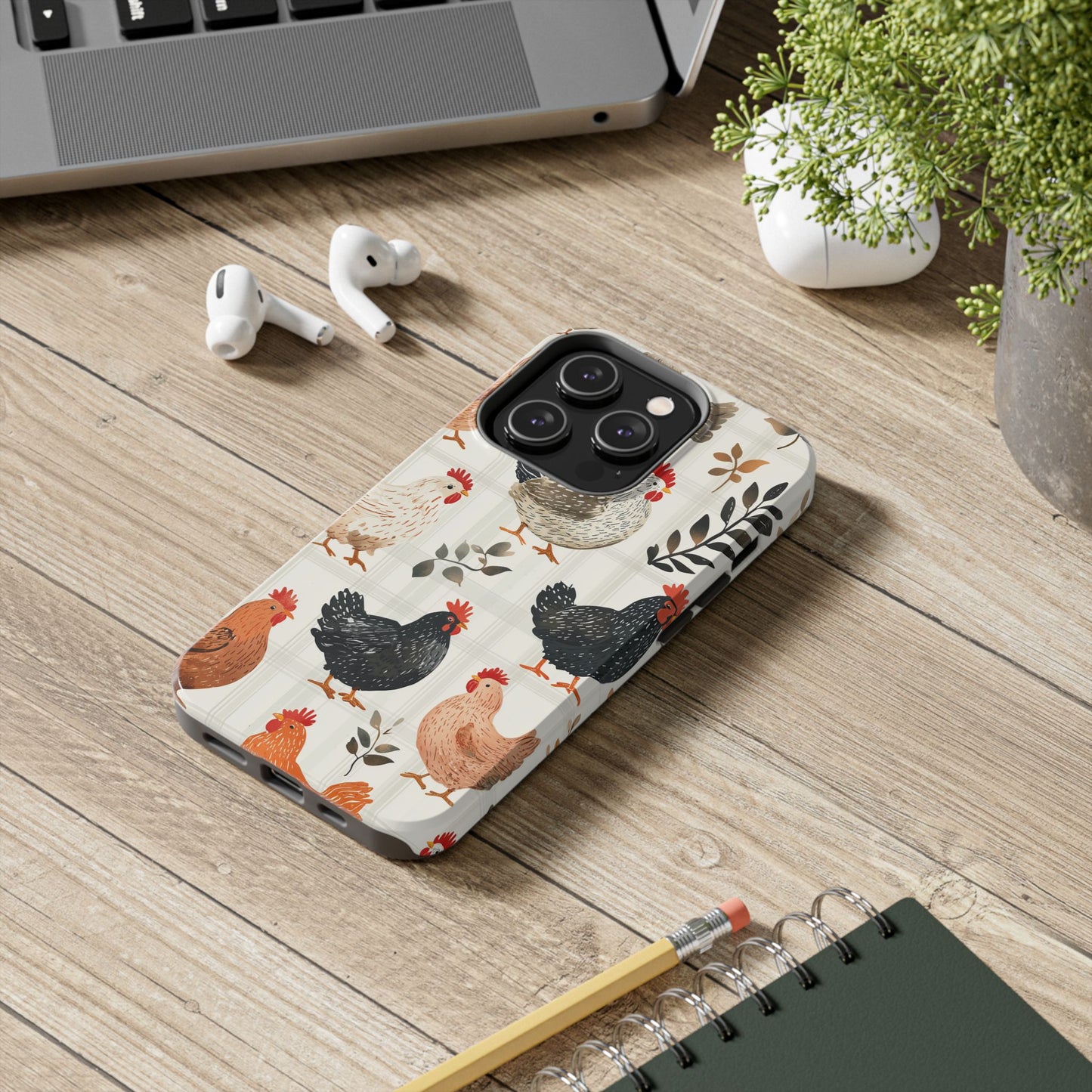 iPhone Case: Vintage Chicken & Leaves – Farmhouse Style Case