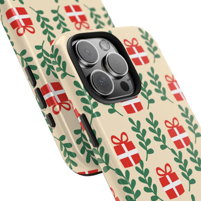 iPhone Case: Holiday Cheer – Red Gifts & Green Leaves