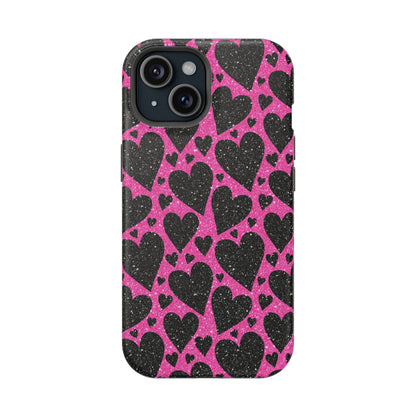 Pink Glitter Hearts MagSafe iPhone Case