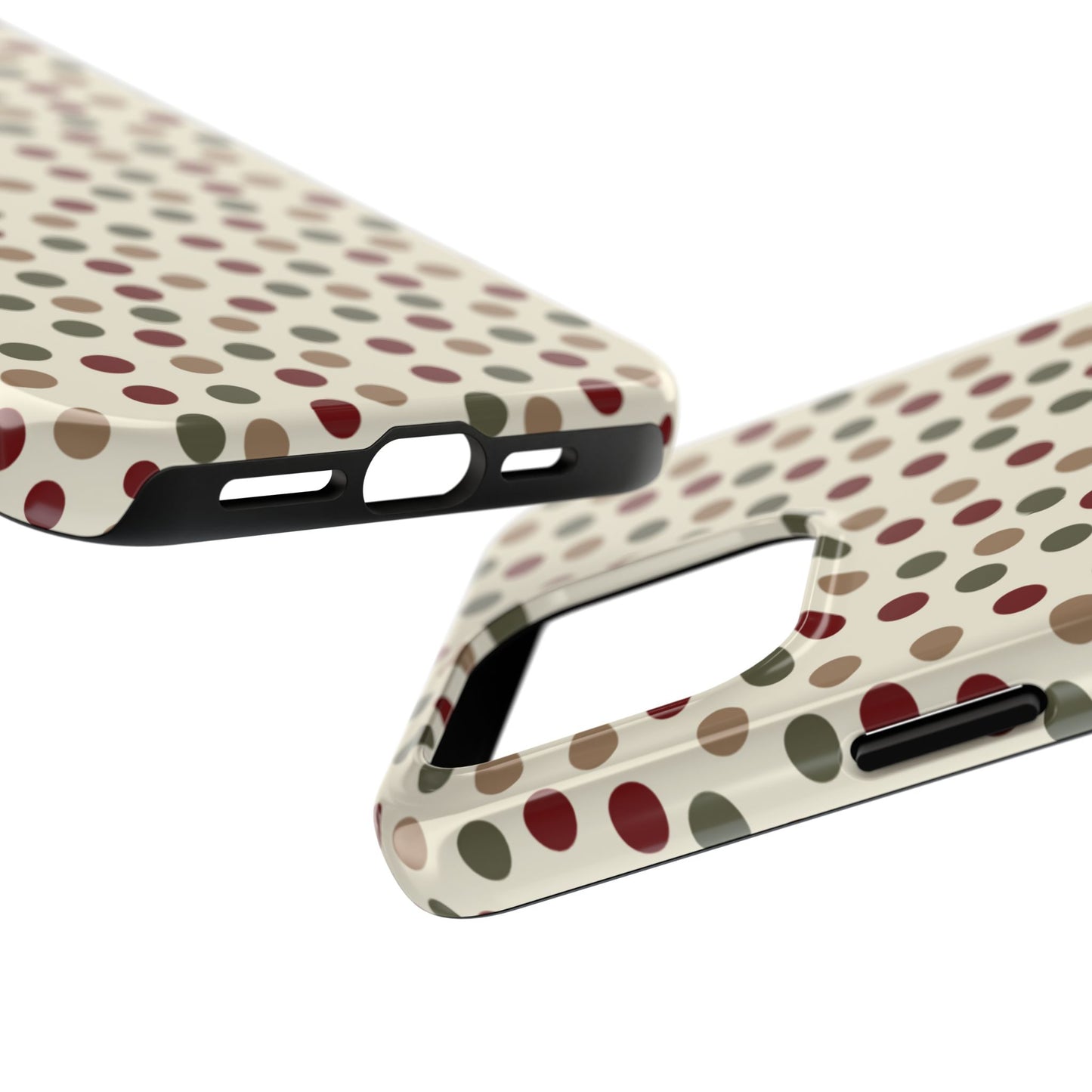 Festive Red & Green Polka Dots on Cream – iPhone Case