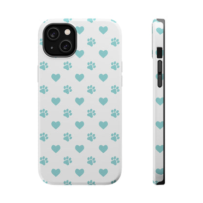 Mint Green Paw Print & Heart MagSafe Case – Pet Lover’s Magnetic Style