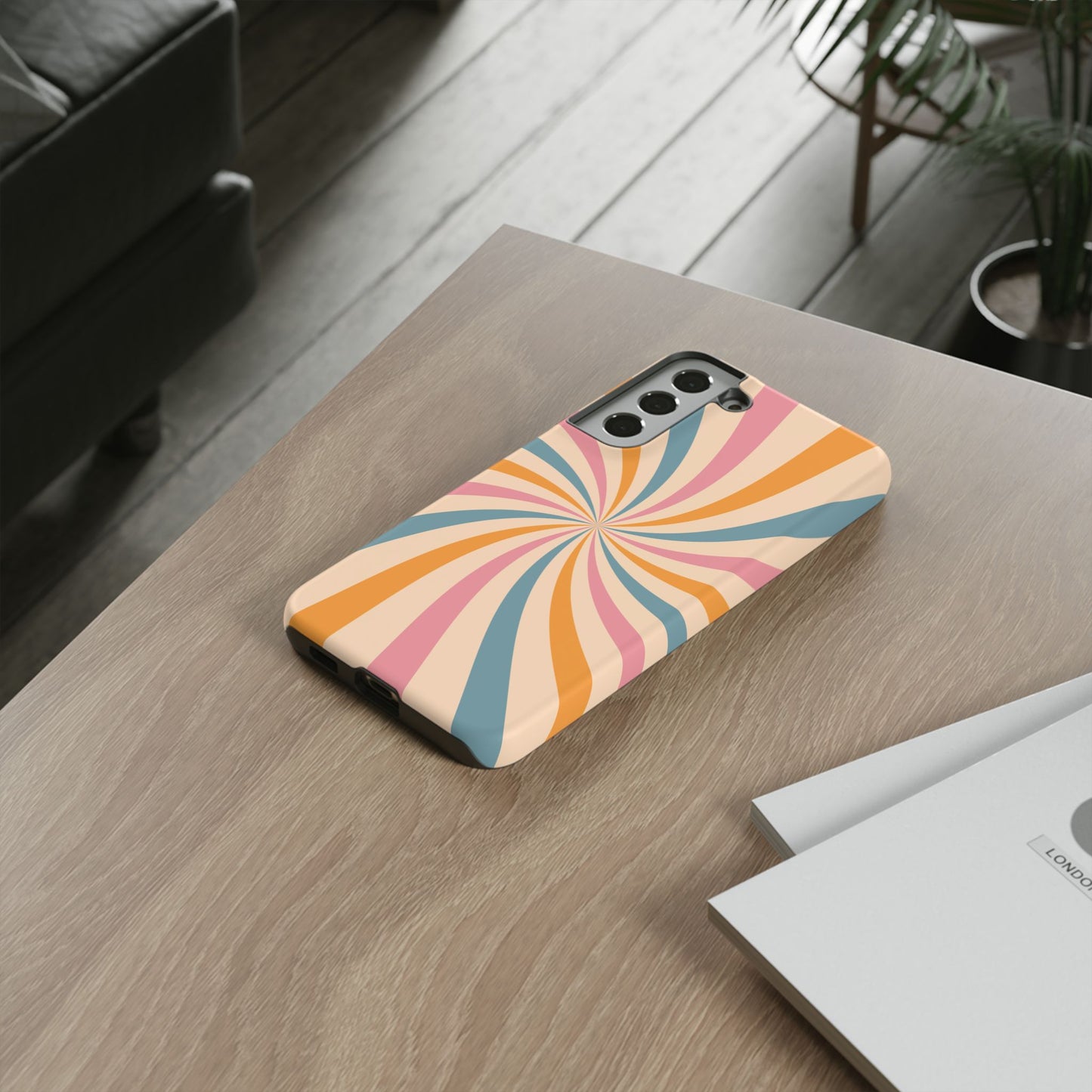 Retro Swirl Pattern Samsung Galaxy Case – Bold 70s Vibe in Pink, Orange, and Teal