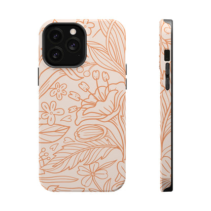 Soft Terracotta Floral Line Art Tough MagSafe iPhone Case – Minimalist Botanical Design with Dual-Layer Protection