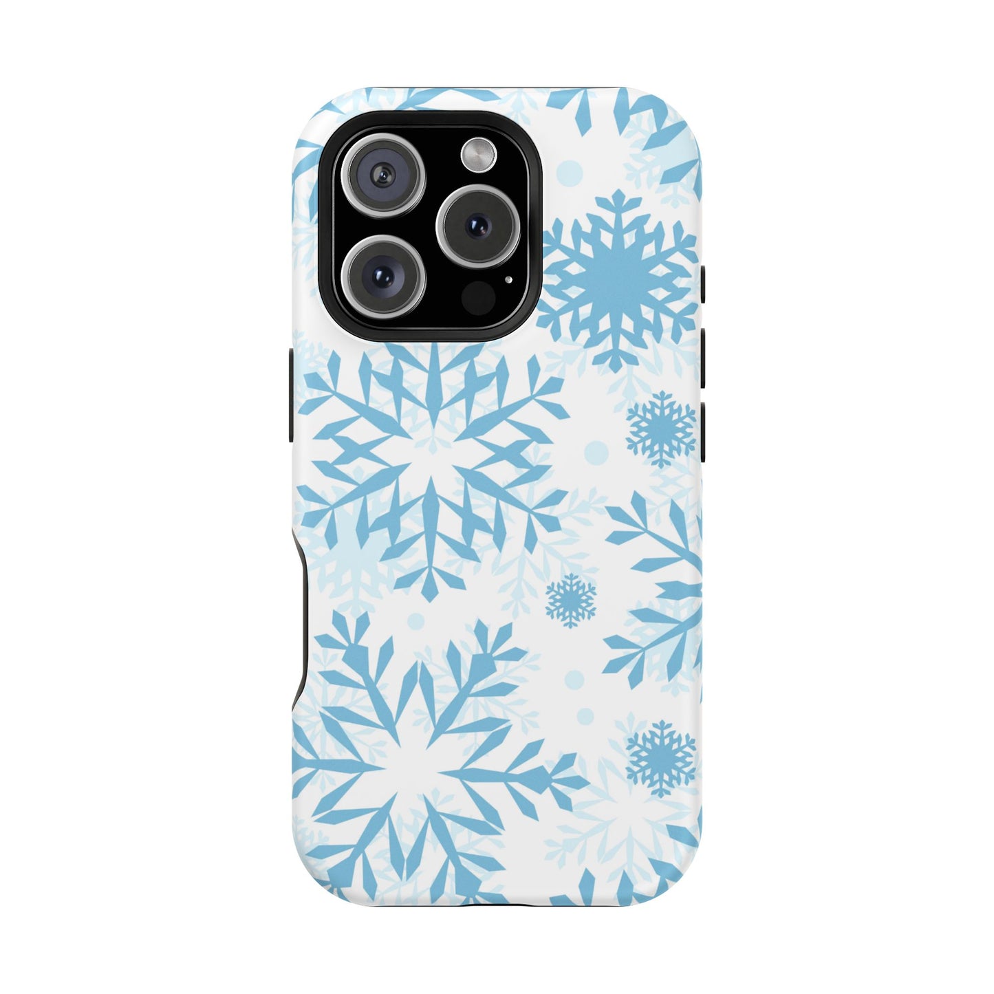 Frosty Blue Snowflakes MagSafe iPhone Case – Shockproof, Smooth Matte Finish, Dual-Layer Design