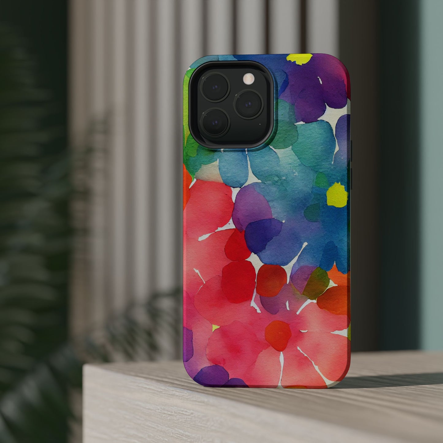 Rainbow Bloom Watercolor MagSafe iPhone Case – Slim Design, Glossy Finish