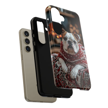 Cozy Bulldog in Sweater Samsung Galaxy Case – Festive Fireplace Protective Cove