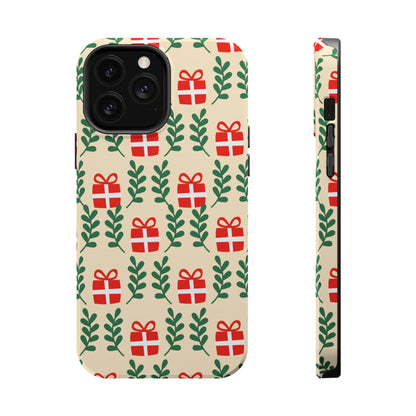 MagSafe iPhone Case: Holiday Cheer – Red Gifts & Green Leaves