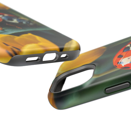 MagSafe iPhone Case: Vibrant Ladybug Amidst a Lush Yellow Flower Garden