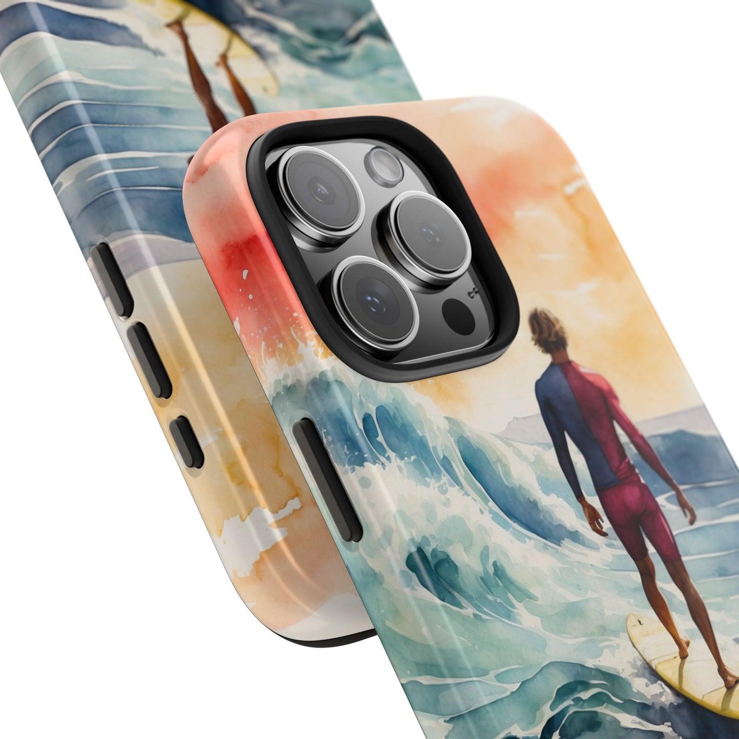 Surfer’s Sunset Wave iPhone Case – Vibrant Watercolor Design