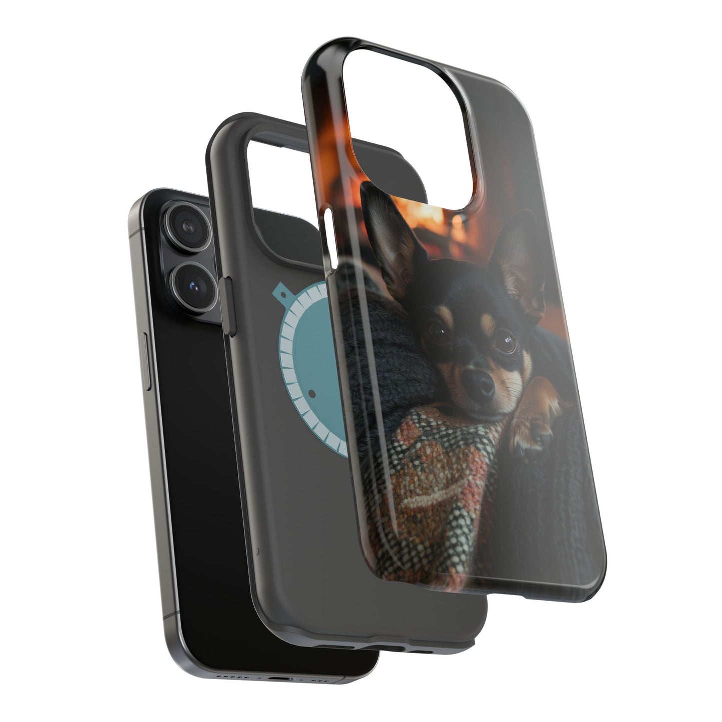 Cozy Chihuahua Fireplace MagSafe iPhone Case – Elegant and Functional Design