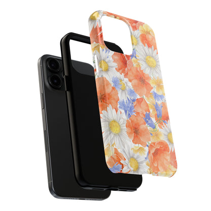 Watercolor Wildflower Pattern iPhone Case – Durable Matte Finish with Daisy, Poppy & Cornflower Design