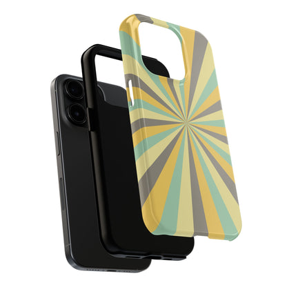 Vintage Sunburst Rays iPhone Case – Bold 70s-Inspired Burst in Yellow, Mint, and Gray