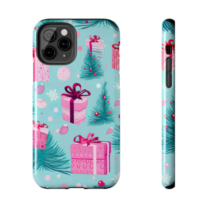 Festive Pink Christmas Gifts and Evergreen iPhone Case – Holiday Theme, Protective Cover