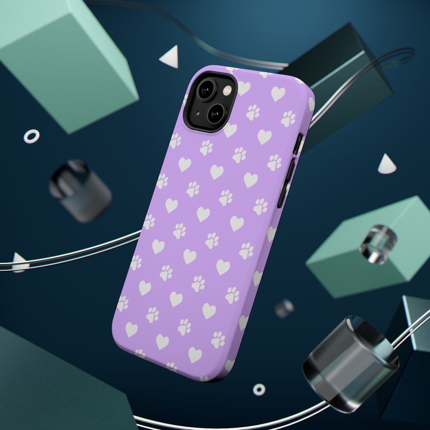 Lilac Paw Prints & Hearts – MagSafe iPhone Case