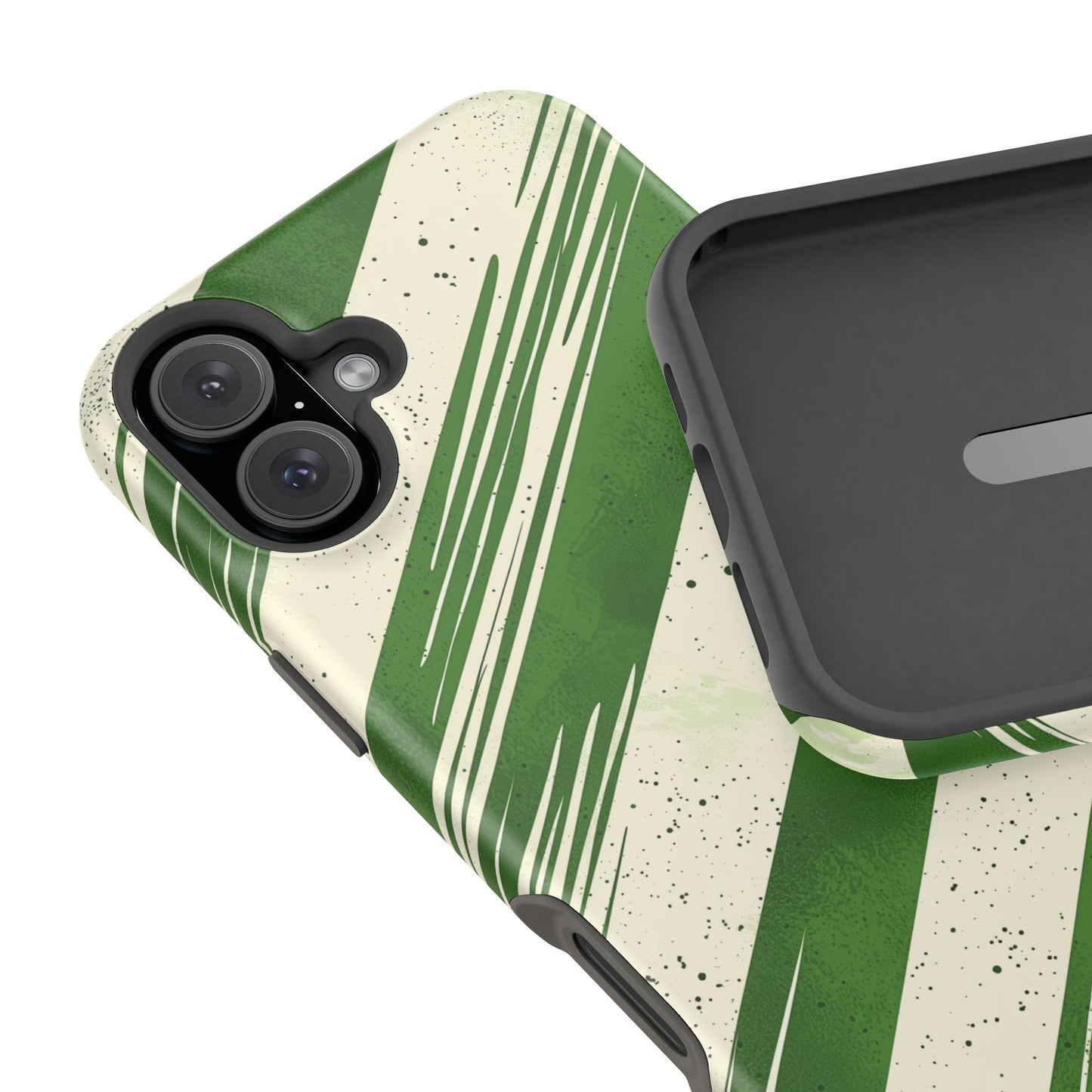 Green Stripes MagSafe iPhone Case – Bold Diagonal Brushstroke Design