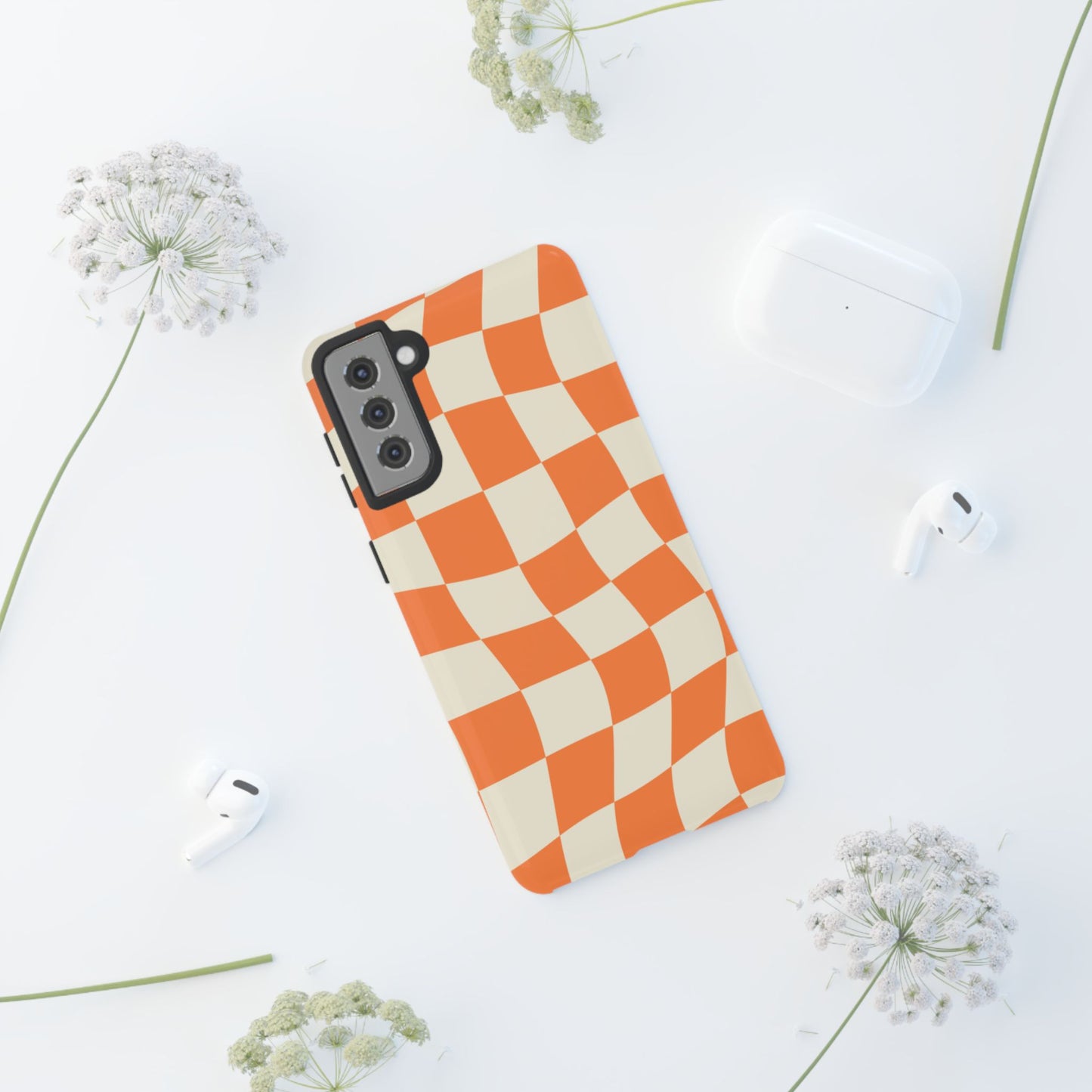 Wavy Retro Checkerboard Samsung Galaxy Case – Shockproof, Matte Finish, Dual-Layer Protection