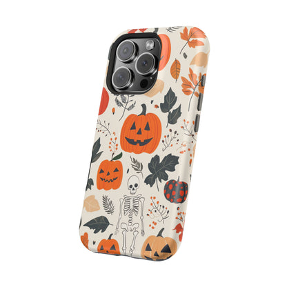 Spooky Pumpkin & Skeleton MagSafe iPhone Case – Halloween Jack-O'-Lantern Design