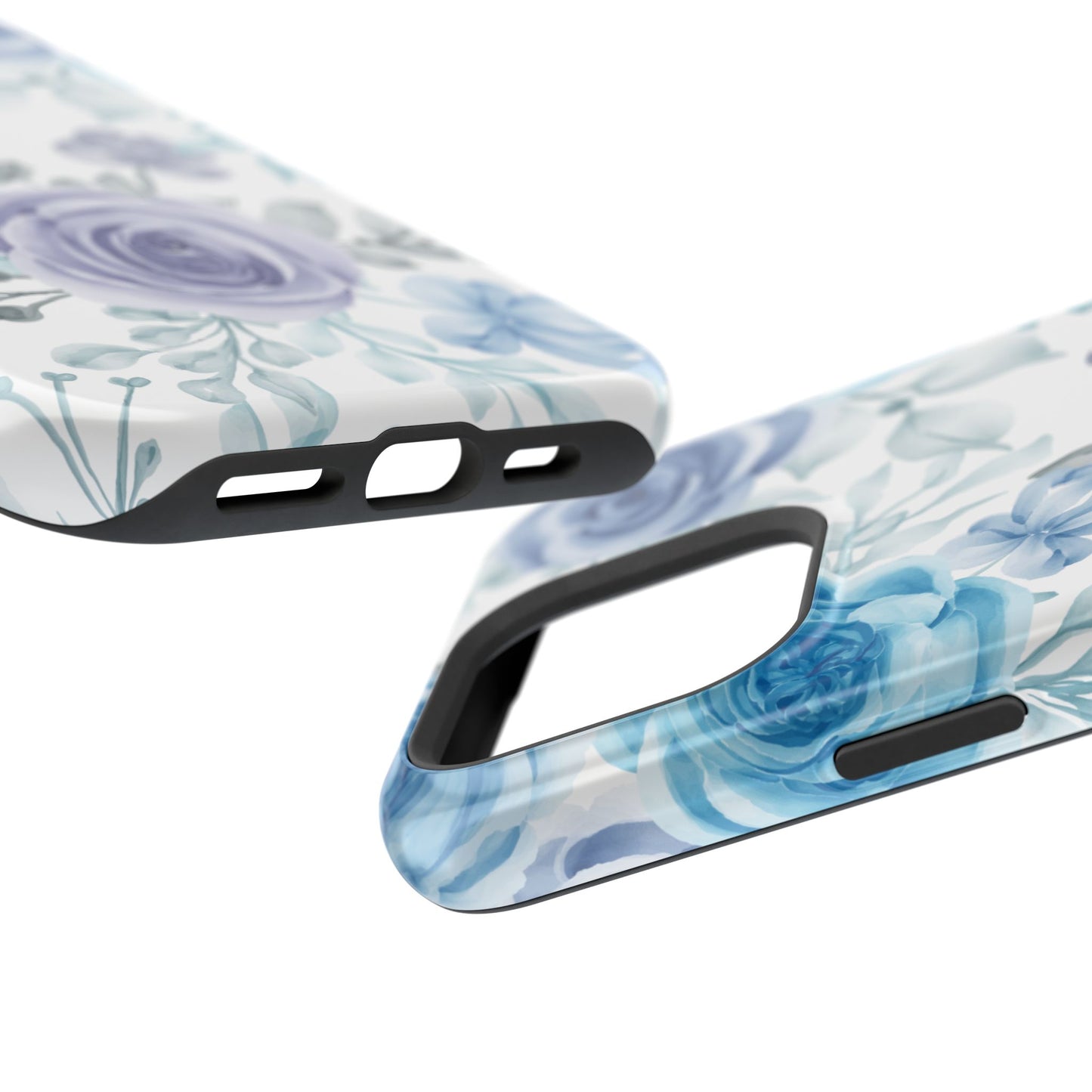 Elegant Blue & Violet Roses MagSafe Case – Artistic Floral Protection with Magnetic Charging Compatibility