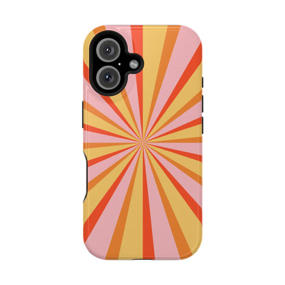 Bold Retro Sunburst MagSafe iPhone Case – Vibrant 70s-Inspired Rays in Orange, Pink, and Yellow