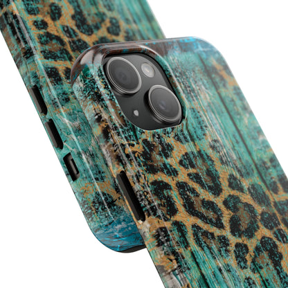 Turquoise Rustic Leopard Wood - iPhone Series Case