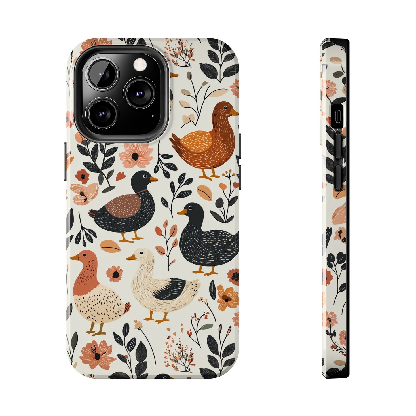 Farm Duck & Flowers iPhone Case – Vintage Floral Design