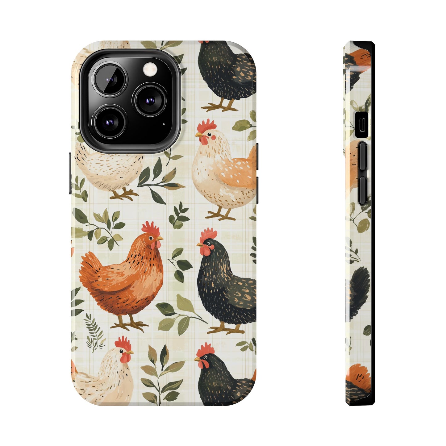 iPhone Case: Vintage Chicken Farmhouse Case – Rustic Leaves Design