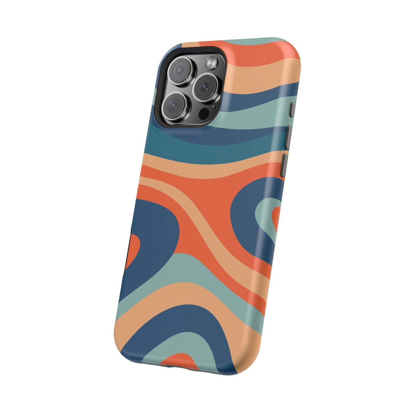 Retro Vibe Wavy Stripes MagSafe iPhone Case – 70s-Inspired in Teal, Orange, and Rust