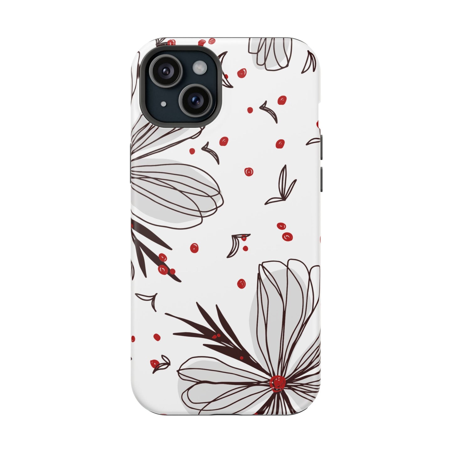 Minimalist Line Art Floral Tough MagSafe iPhone Case – Bold Red and Black Design, Shockproof Protection