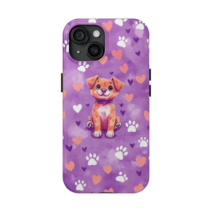 Cute Puppy iPhone Case - Adorable Pet Design with Hearts & Paw Prints, Protective Cover