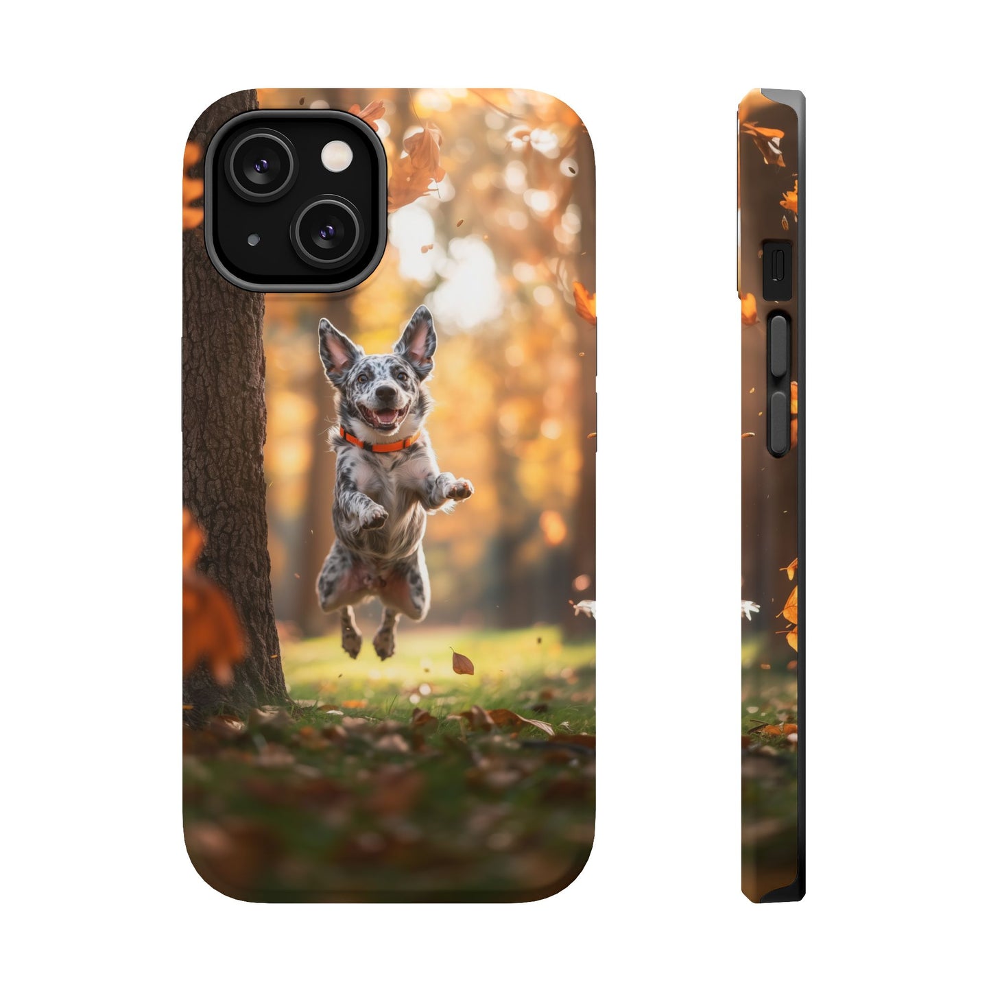 Energetic Blue Heeler Forest Pup MagSafe iPhone Case – Durable Outdoor-Inspired Design