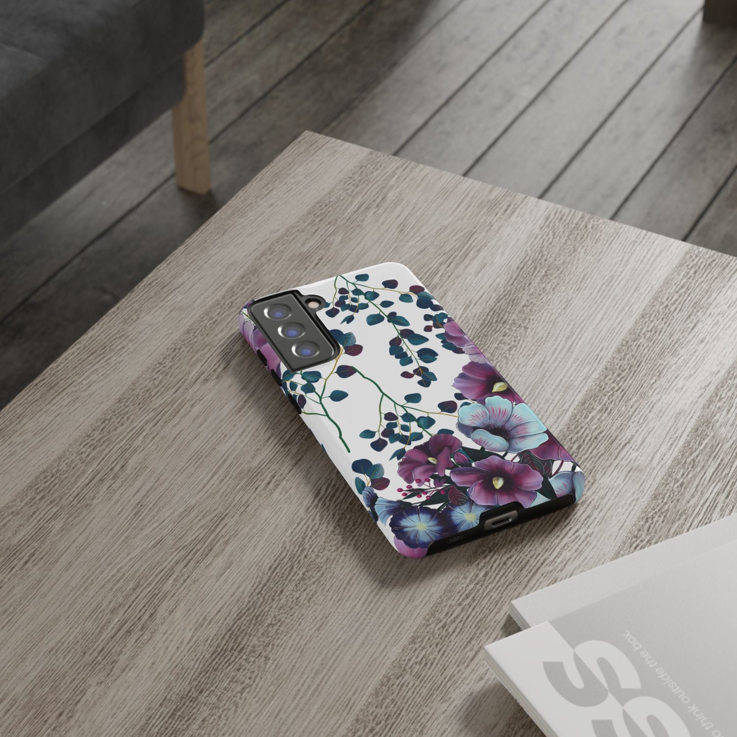 Moody Purple & Teal Floral Samsung Galaxy Series Case – Elegant Botanical Design