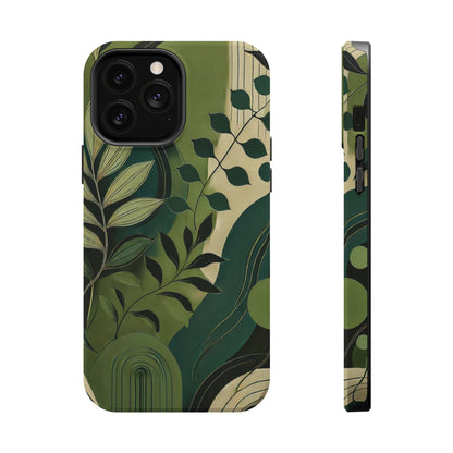 Abstract Green Leaves MagSafe iPhone Case - Nature-Inspired Protective Cover