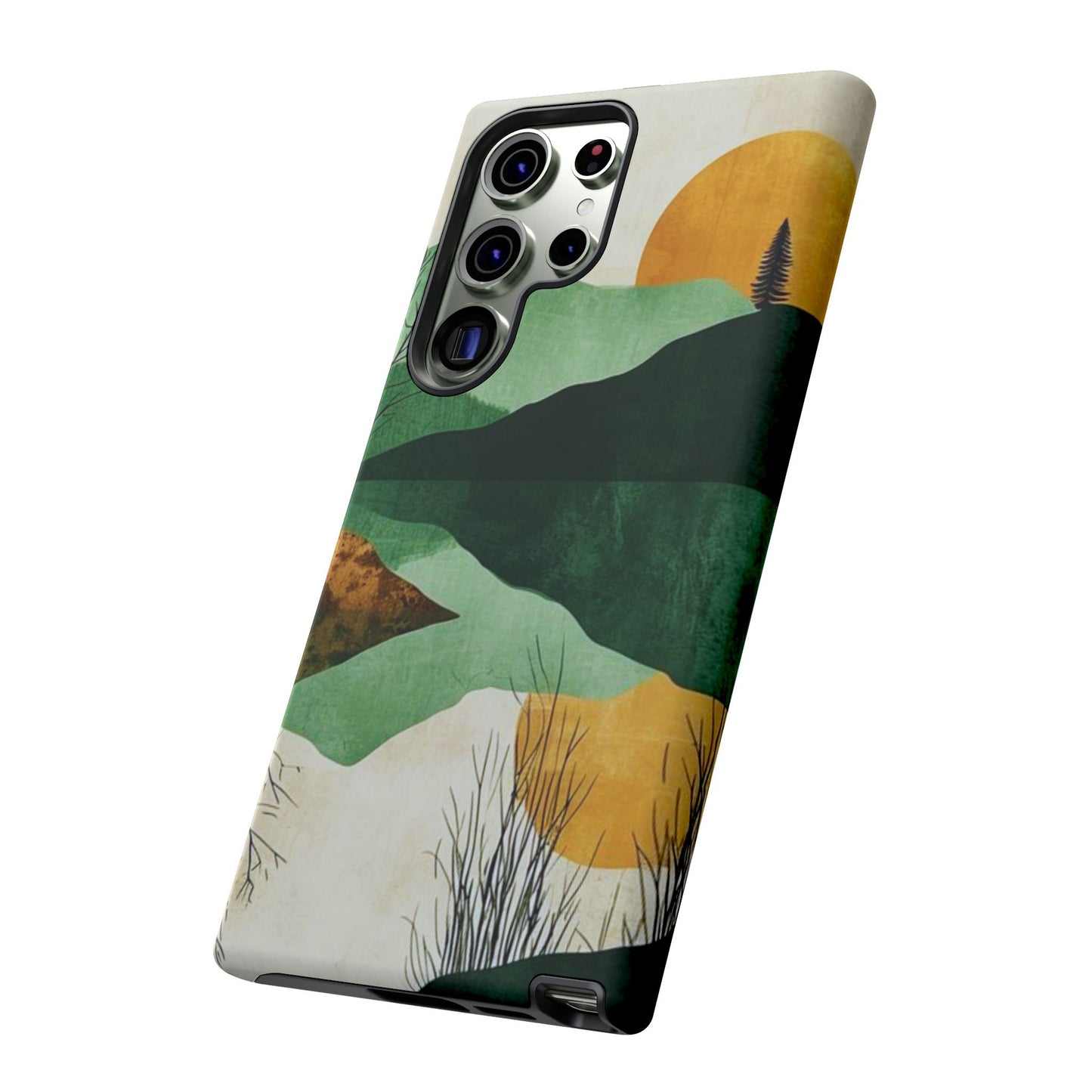 Retro Mountain Sunrise Samsung Galaxy Case – Minimalist Landscape Design, Dual-Layer Protection