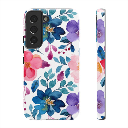 Mystic Bloom – Samsung Galaxy Case with Blue & Pink Watercolor Florals