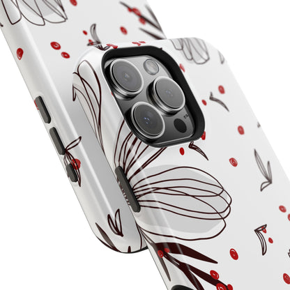 Minimalist Line Art Floral Tough MagSafe iPhone Case – Bold Red and Black Design, Shockproof Protection