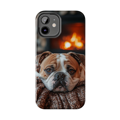 Cozy Bulldog iPhone Case – Fireside-Inspired Protective Cover Description: