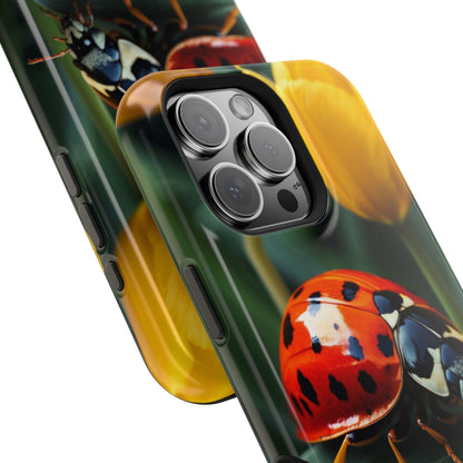 MagSafe iPhone Case: Vibrant Ladybug Amidst a Lush Yellow Flower Garden