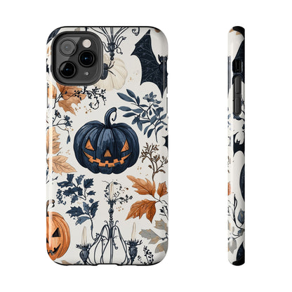 Vintage Halloween iPhone Case – Dark Jack-o'-Lanterns, Bats, and Autumn Leaves Design