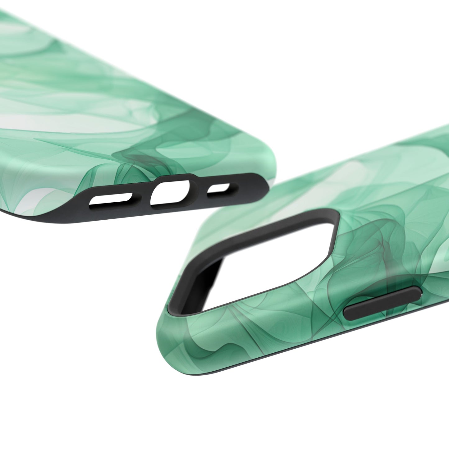 Translucent Flowing Green Fabric MagSafe iPhone Case – Elegant Fluid Design