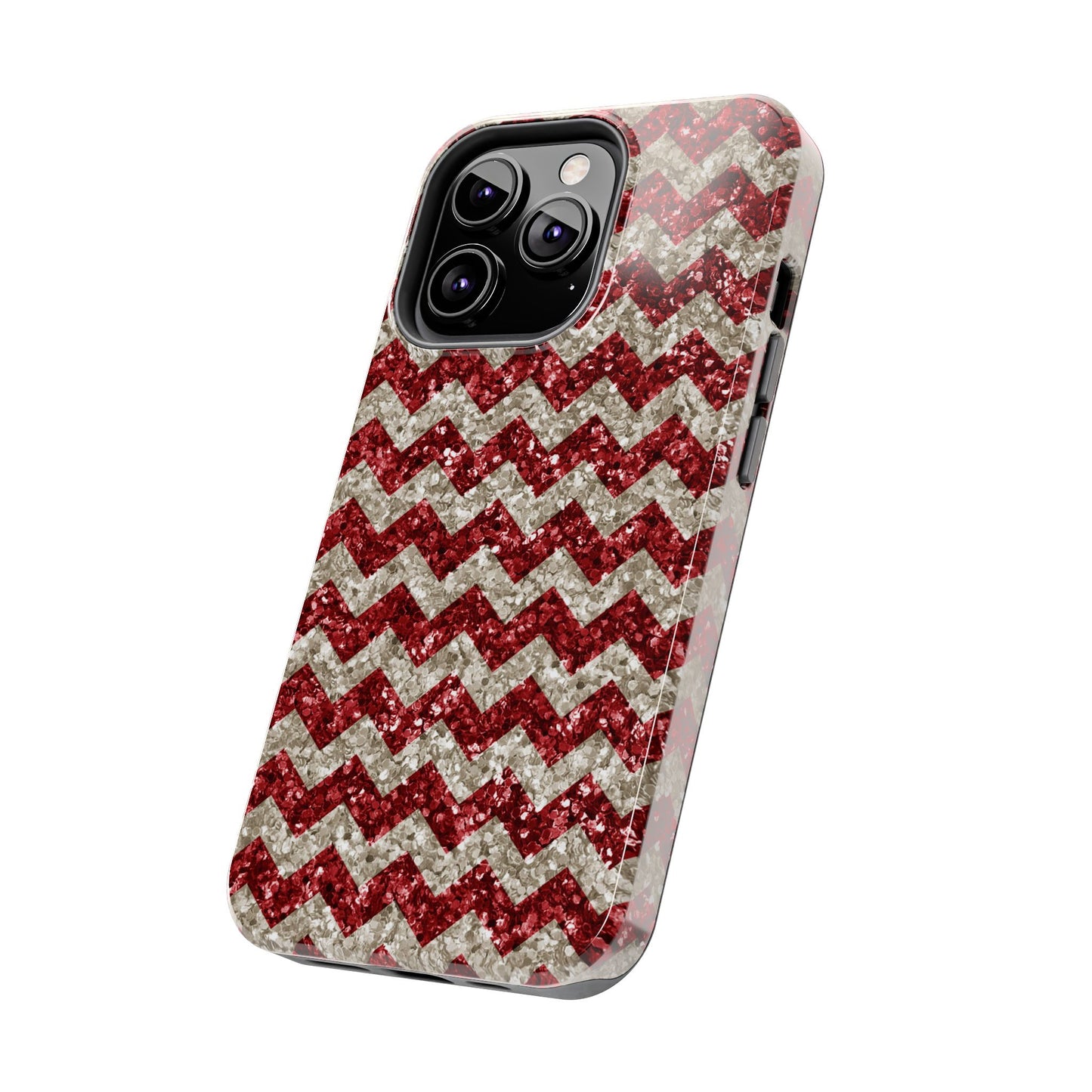 Sparkling Red & White Chevron – Glitter Illusion iPhone Case