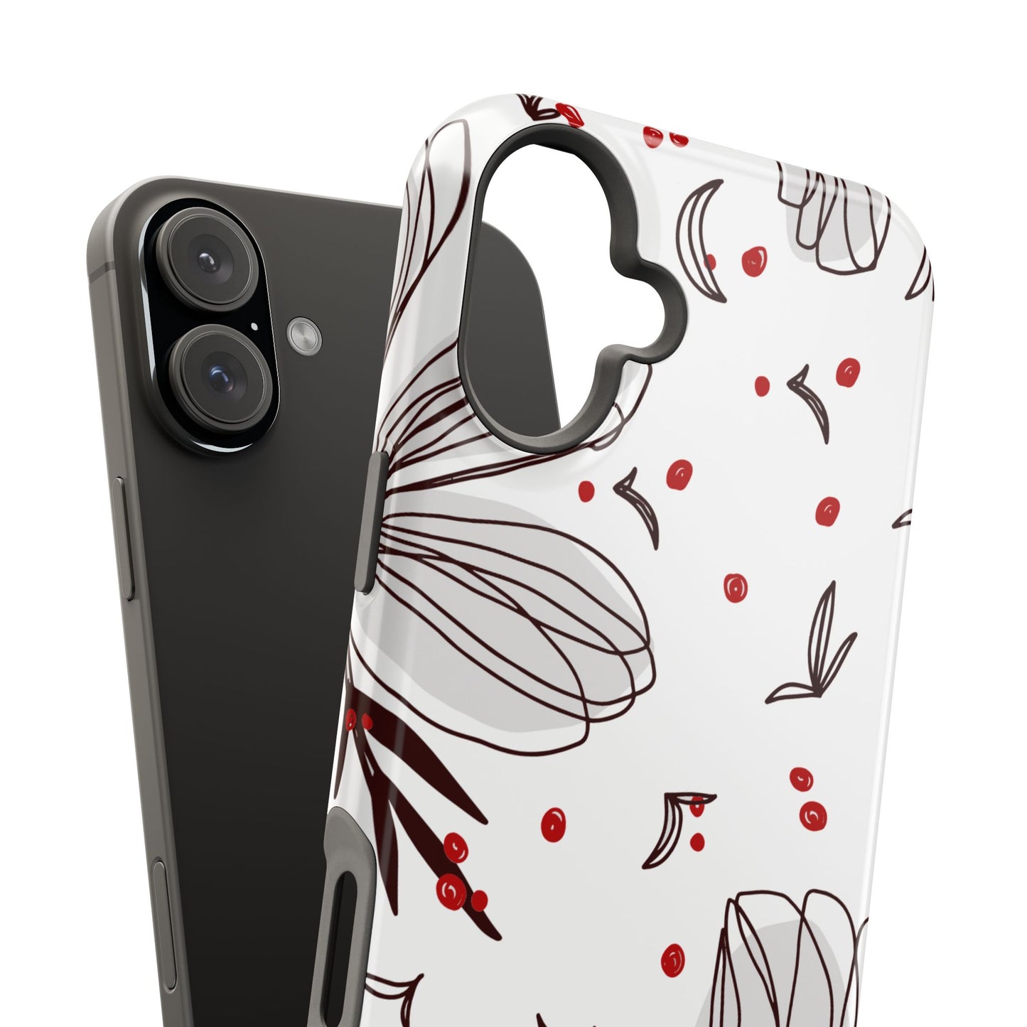 Minimalist Line Art Floral Tough MagSafe iPhone Case – Bold Red and Black Design, Shockproof Protection