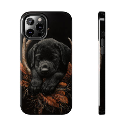 Charming Black Labrador Puppy on Feathers iPhone Case